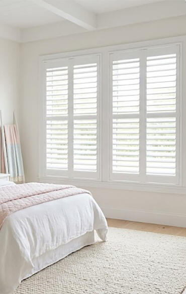 Geelong bedroom with white plantation shutters